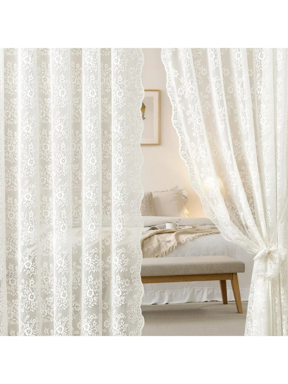 Vintage Lace Curtains - 2 Panels, 63